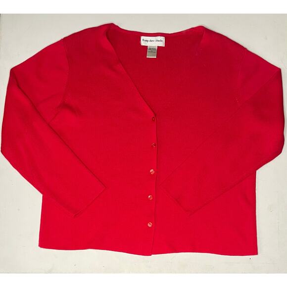 Vintage Hampshire Studio Red 100% Cotton Cropped Cardigan Sweater Women’s L - Picture 1 of 8